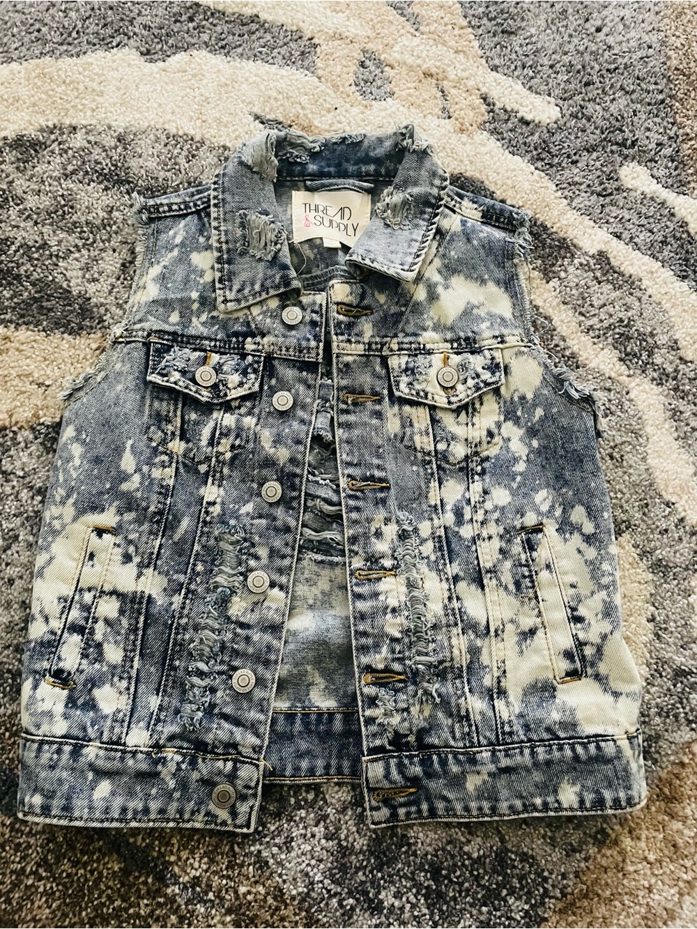 Women Acid-Wash Denim Vest in Blue and White